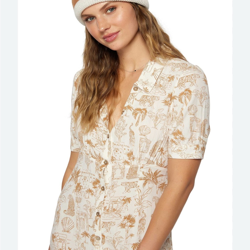 O'Neill l Cream and Brown Wailea Printed l Shirt Dress (XL)